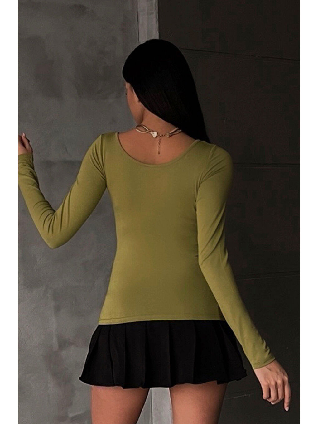 Kadın Yağ Yeşili Prenses Yaka Bluz-4