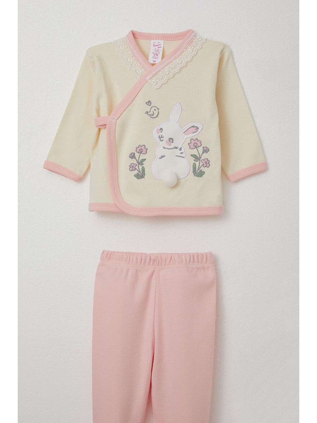 Ekru Kız Bebek Hastane Çıkışı 5 Li Tavşan Nakışlı & Çiçekli Krem (0-3 Ay)-2