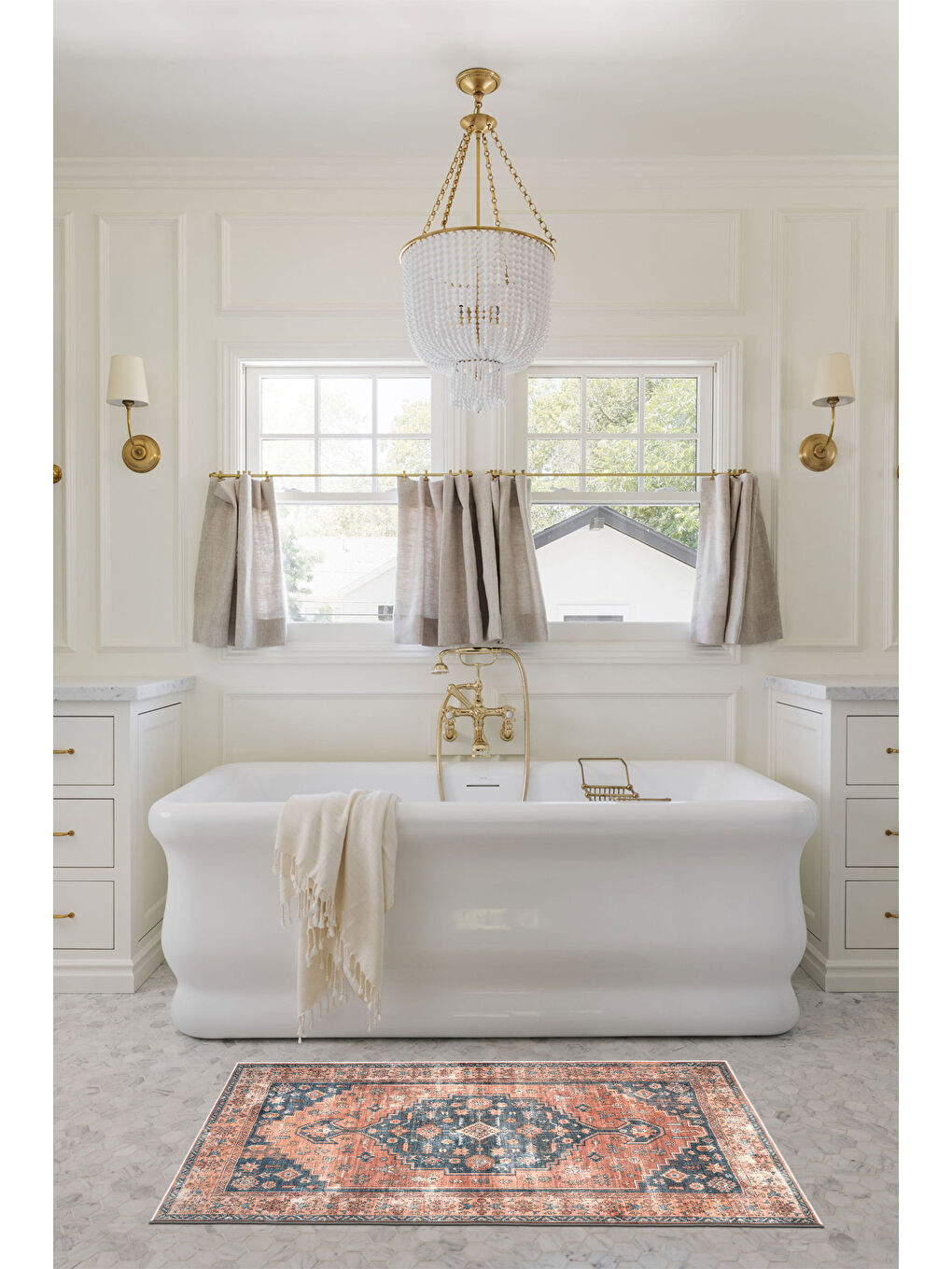 Kırmızı Dekoratif Özel Tasarım Yıkanabilir İnce Kaymaz Tabanlı Modern Halı KECE FR38-3