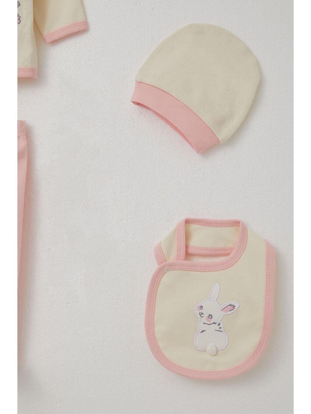 Ekru Kız Bebek Hastane Çıkışı 5 Li Tavşan Nakışlı & Çiçekli Krem (0-3 Ay)-5