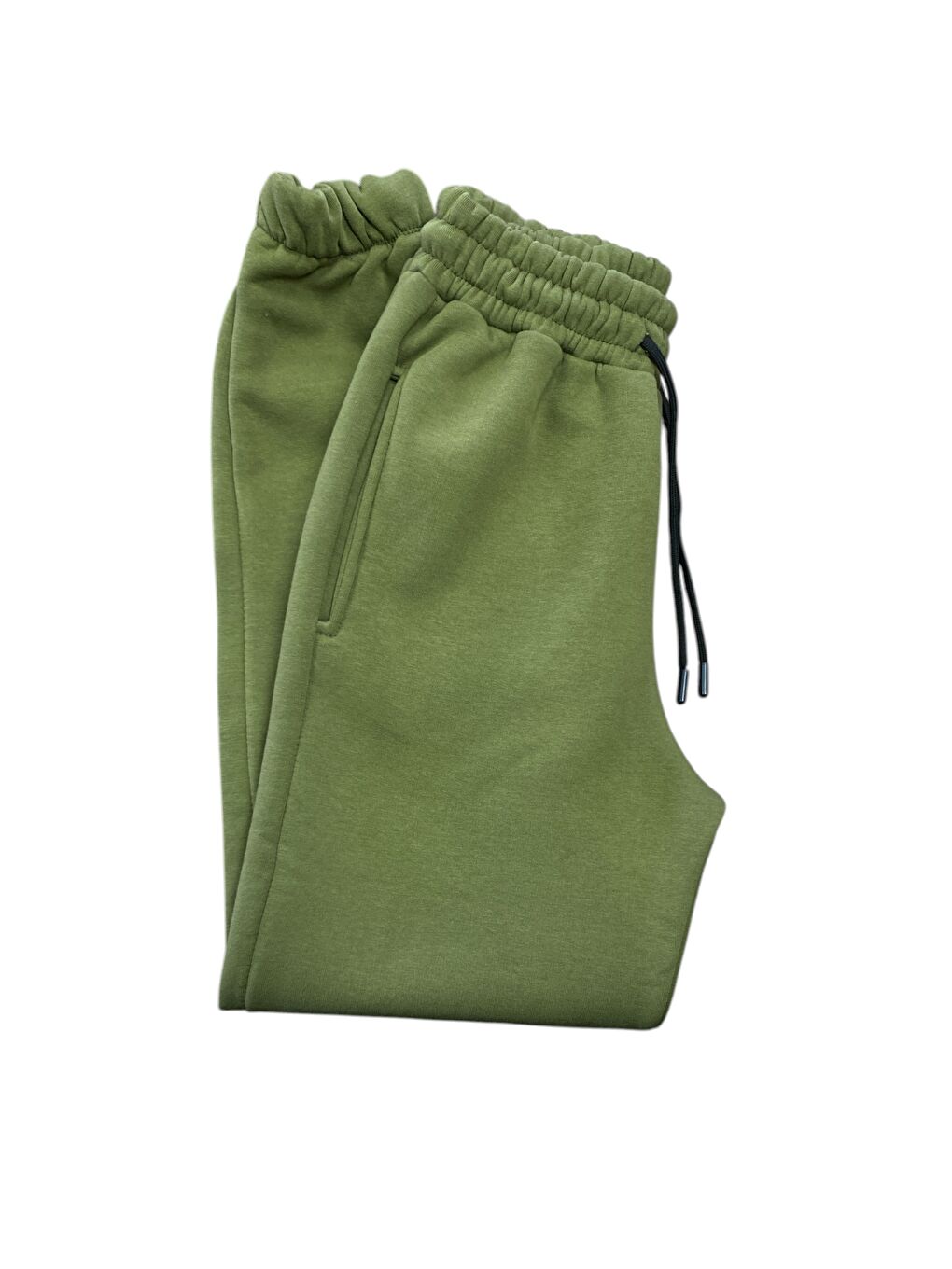 Yeşil Kadın Pamuklu 3 İplik Lastik Paça Cepli Yüksek Kalite Şardonlu Kalın Eşofman Altı-2