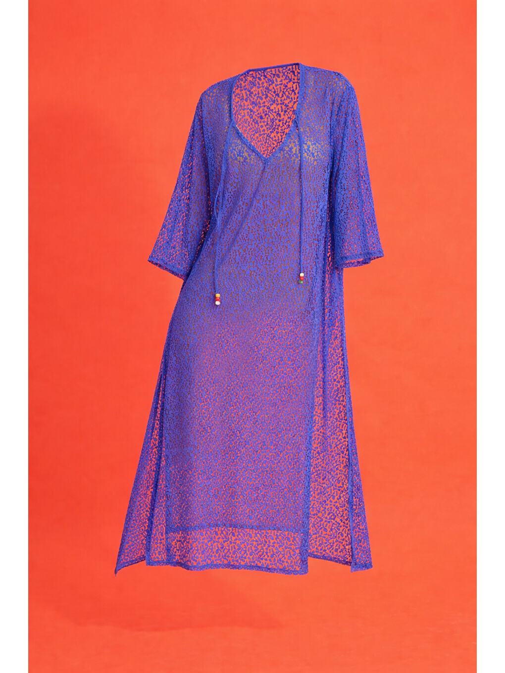 Saks Mavi Dantelli Uzun Elbise Pareo