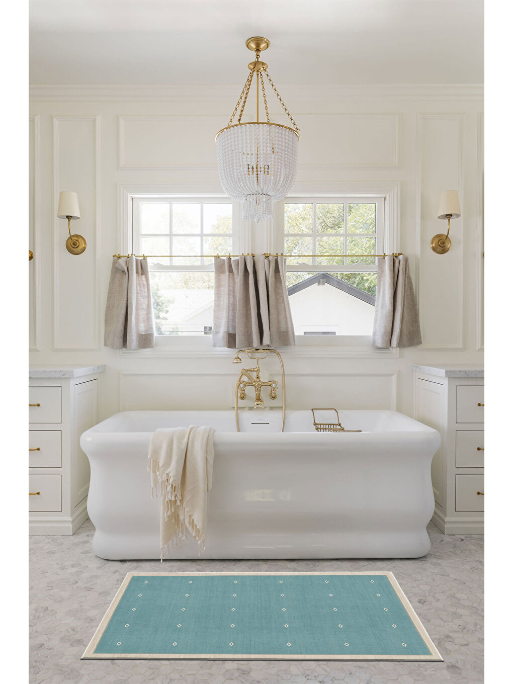 Mavi Dekoratif Özel Tasarım Yıkanabilir İnce Kaymaz Tabanlı Modern Halı KECE FR39-3