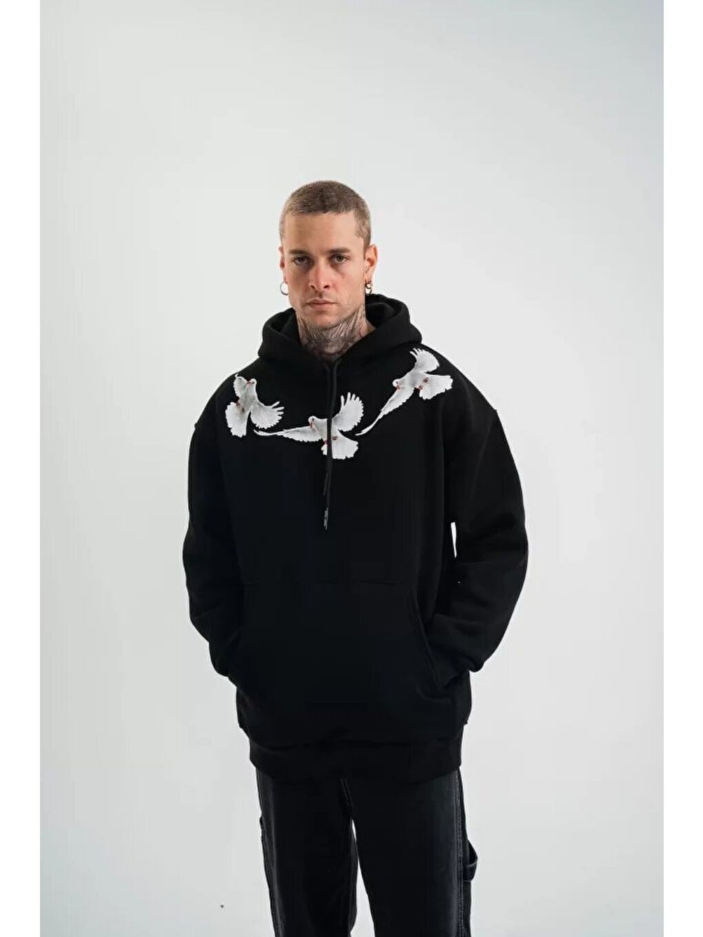 Unisex Uzun Kol Bisiklet Yaka Yıkamalı SweatShirt - Siyah