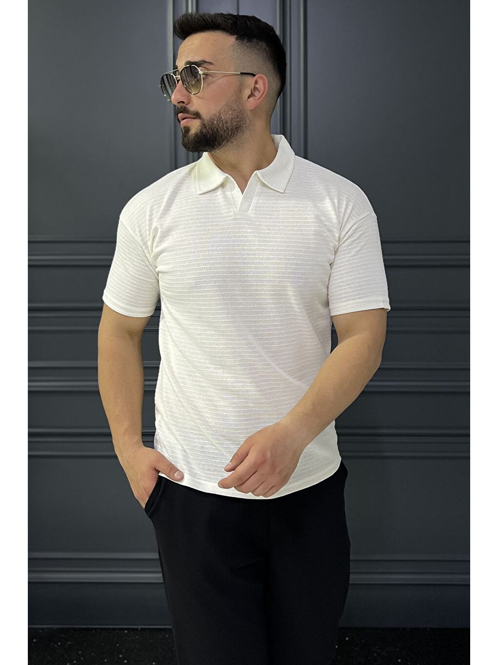 Ekru Erkek Polo Yaka Tişört-1