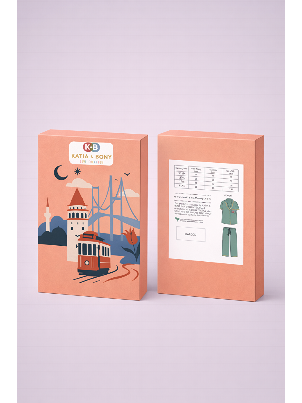 Kadın İstanbul Serisi Tren Desenli Premium Kutulu Pijama Takımı Yeşil-1