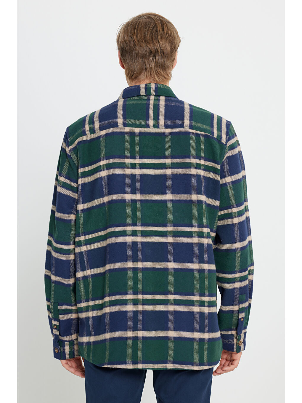 Karışık Relaxed Fit %100 Pamuk Yeşil Ekoseli Gömlek-3