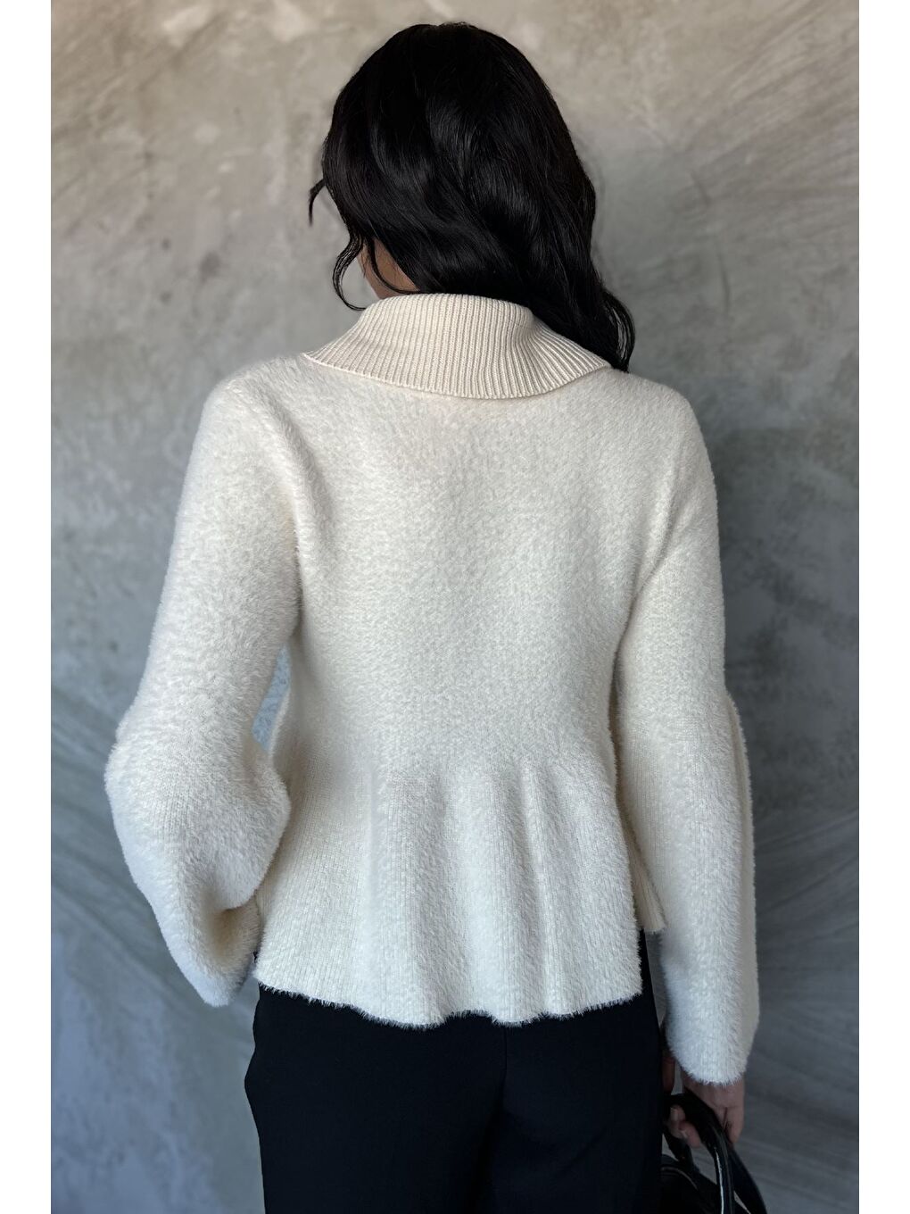 Ekru Gömlek Yaka Şardonlu Triko Bluz (s,m,l,xl Uyumludur)-3