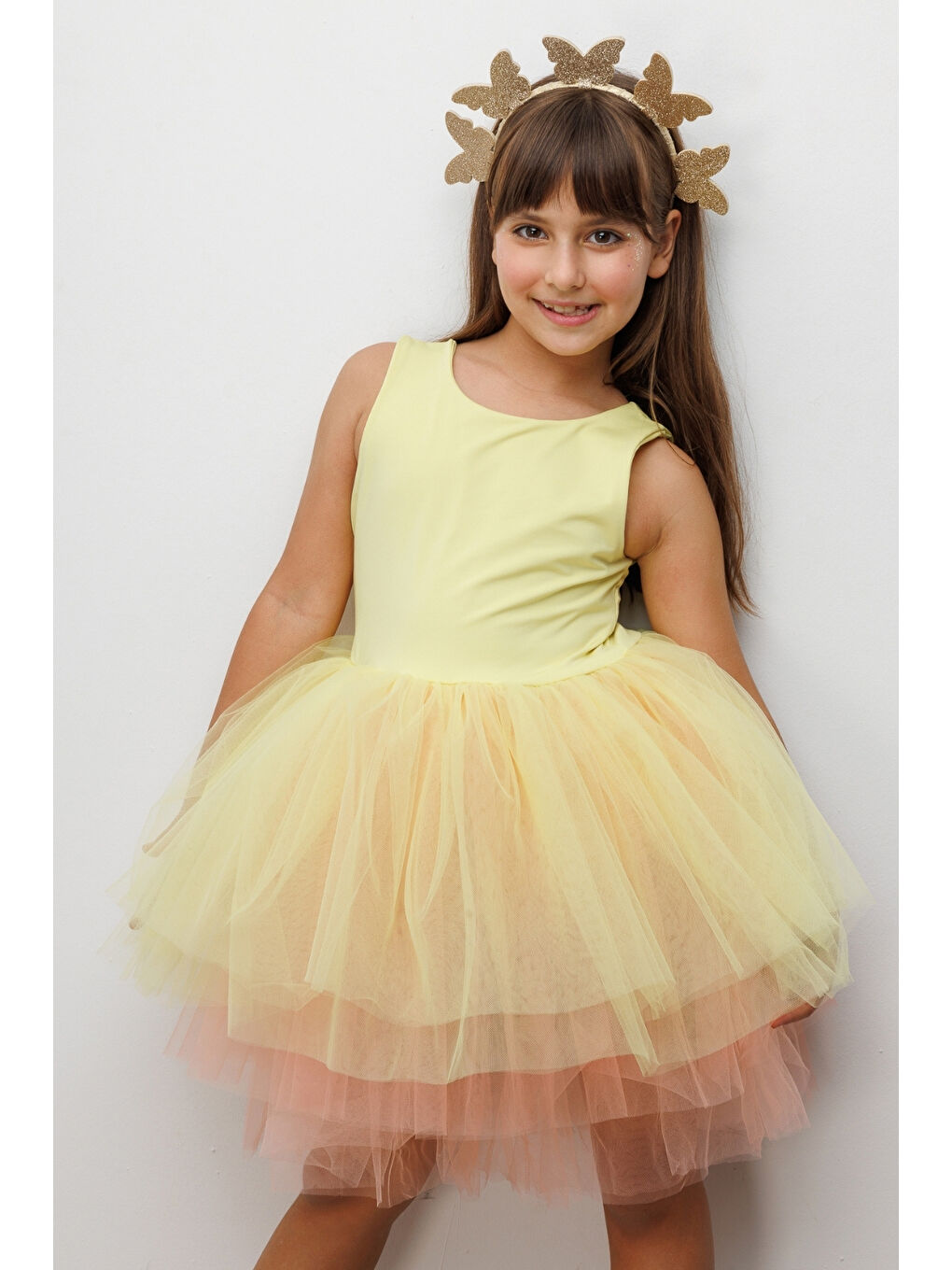 Sarı Tül Etekli Kız Çocuk Balerin Elbise - Carmen-1