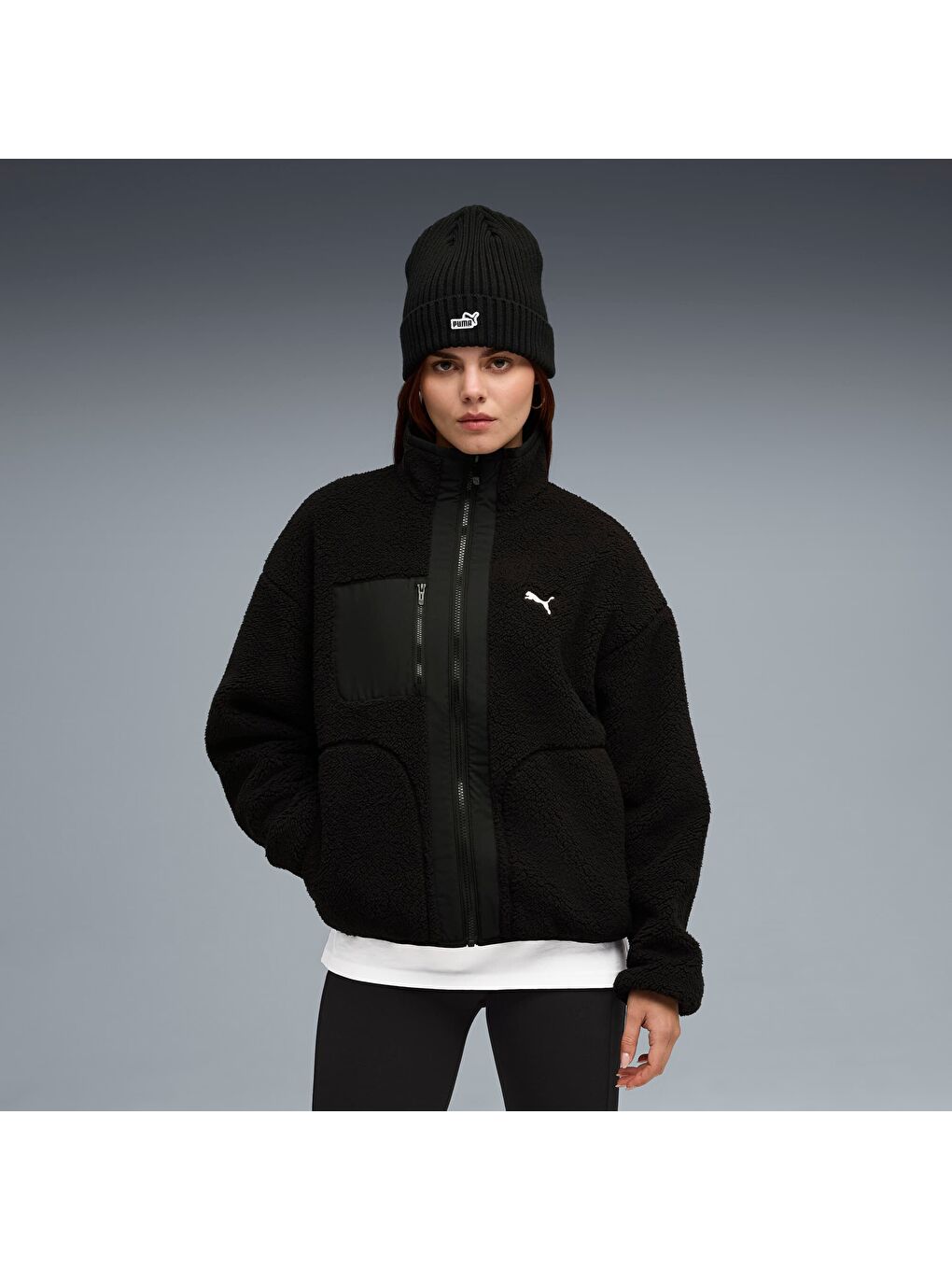 Siyah Kadın Çift Taraflı Sherpa Ceket-4