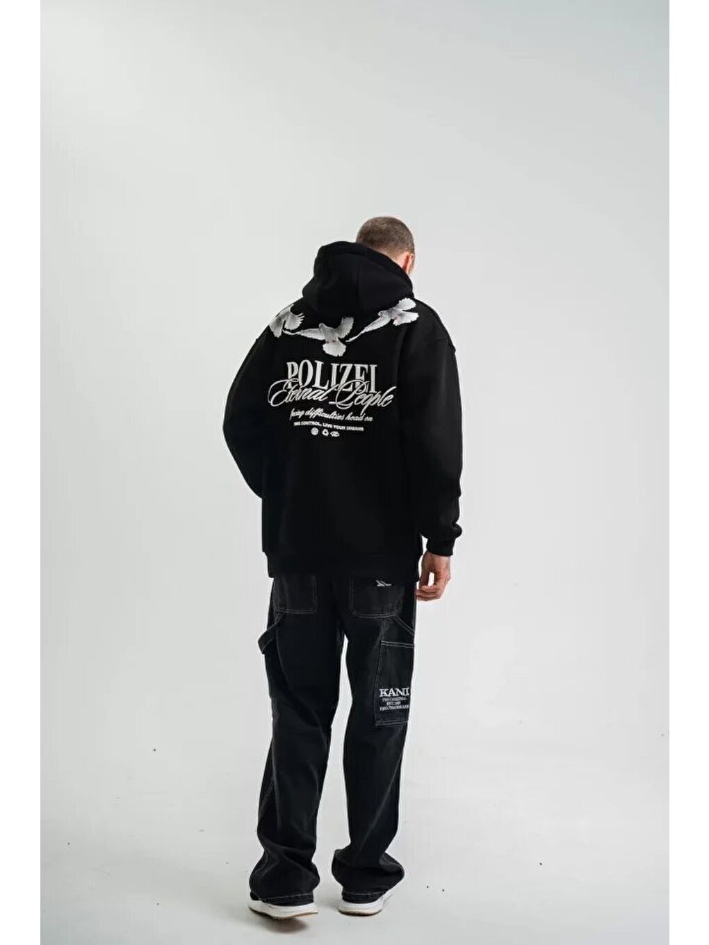 Unisex Uzun Kol Bisiklet Yaka Yıkamalı SweatShirt - Siyah-3