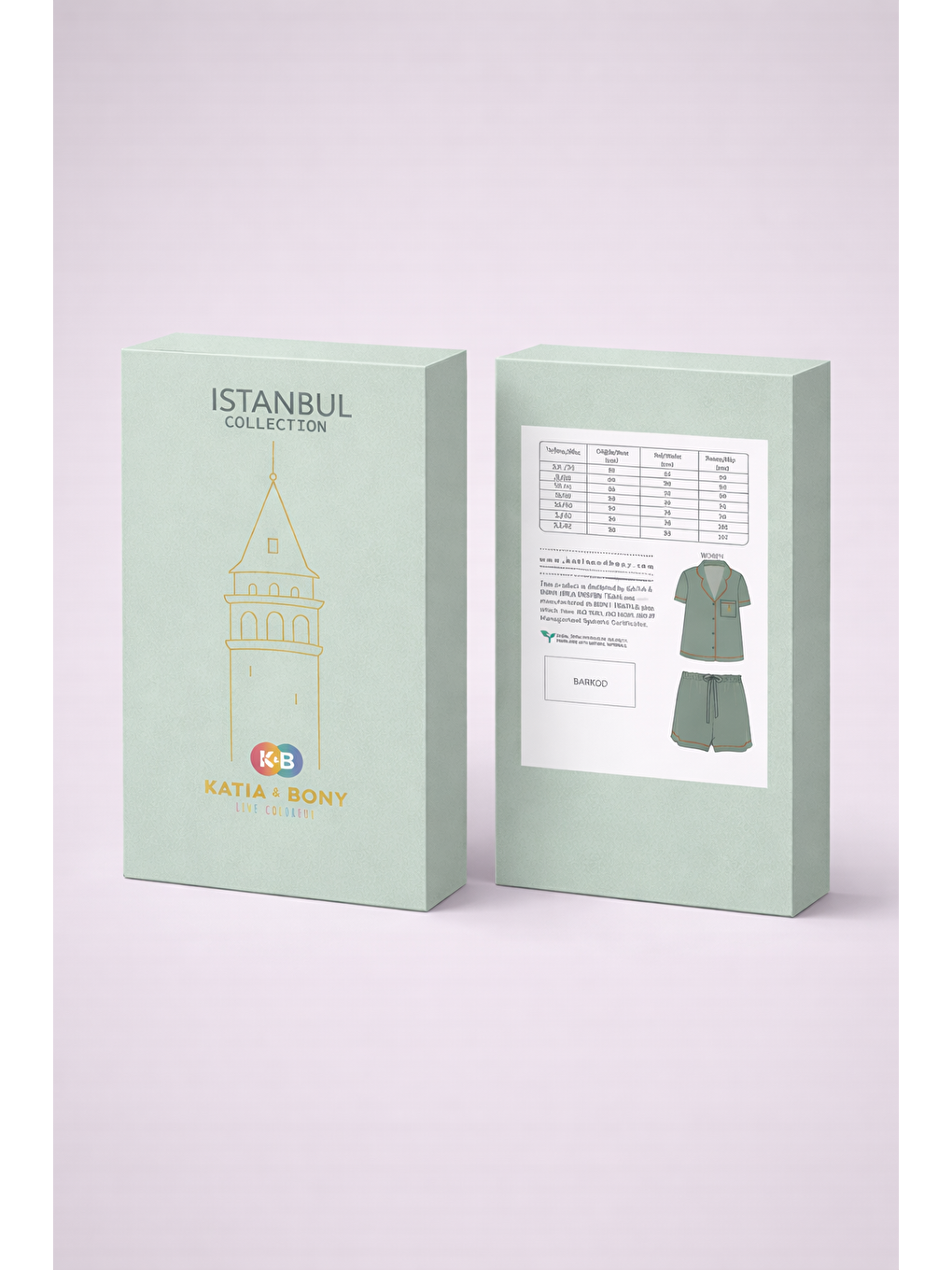 Kadın İstanbul Serisi Galata Kulesi Desenli Premium Kutulu Şortlu Pijama Takımı Yeşil-1