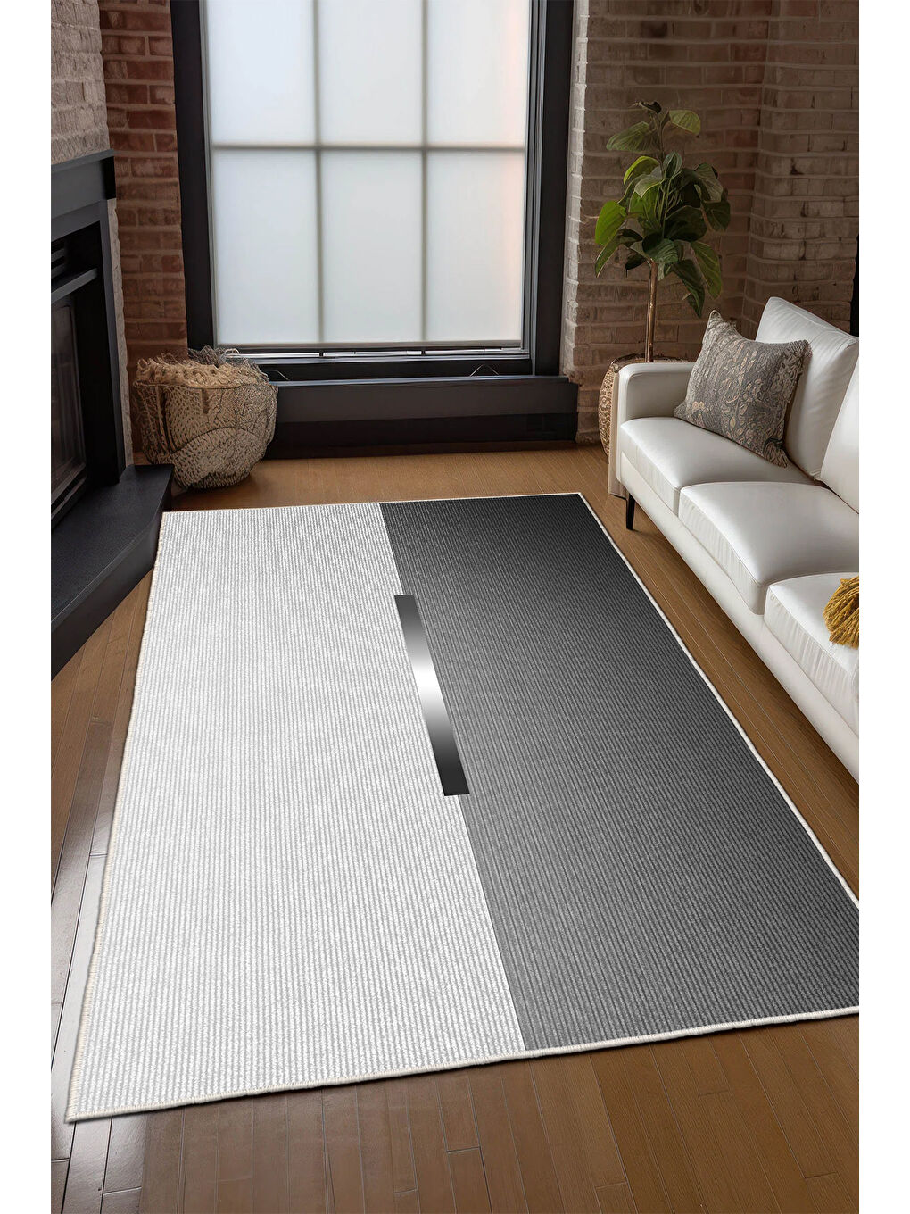 Gri Dekoratif Özel Tasarım Yıkanabilir İnce Kaymaz Tabanlı Modern Halı KECE FR45-3