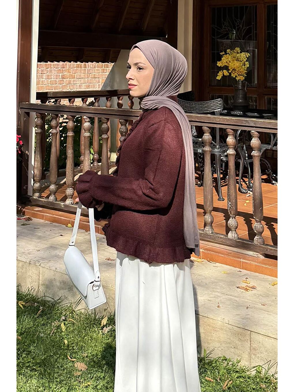 Fırfır Detaylı Hırka Bordo-1