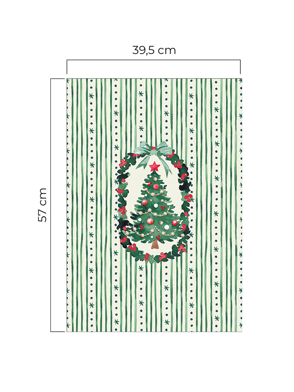 Yılbaşı Temalı Çam Ağacı Çubuk Desen Detaylı Dekoratif Mutfak Fırın Kurulama Bezi Yeşil - 35x55cm-1