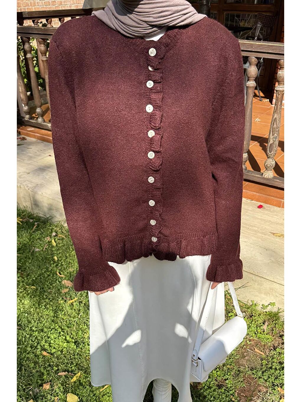 Fırfır Detaylı Hırka Bordo-2