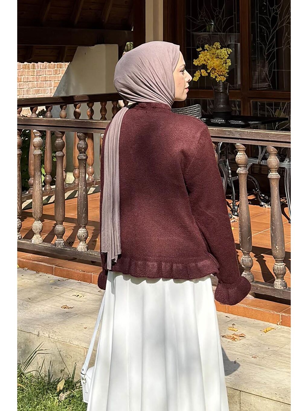 Fırfır Detaylı Hırka Bordo-3