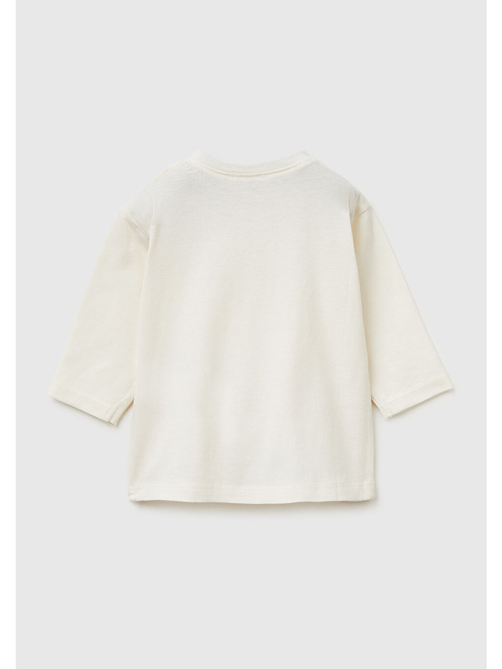 Ekru Bebek Krem Omzu Ahşap Düğmeli Su Baskılı Nakışlı Uzun Kollu T-Shirt-1