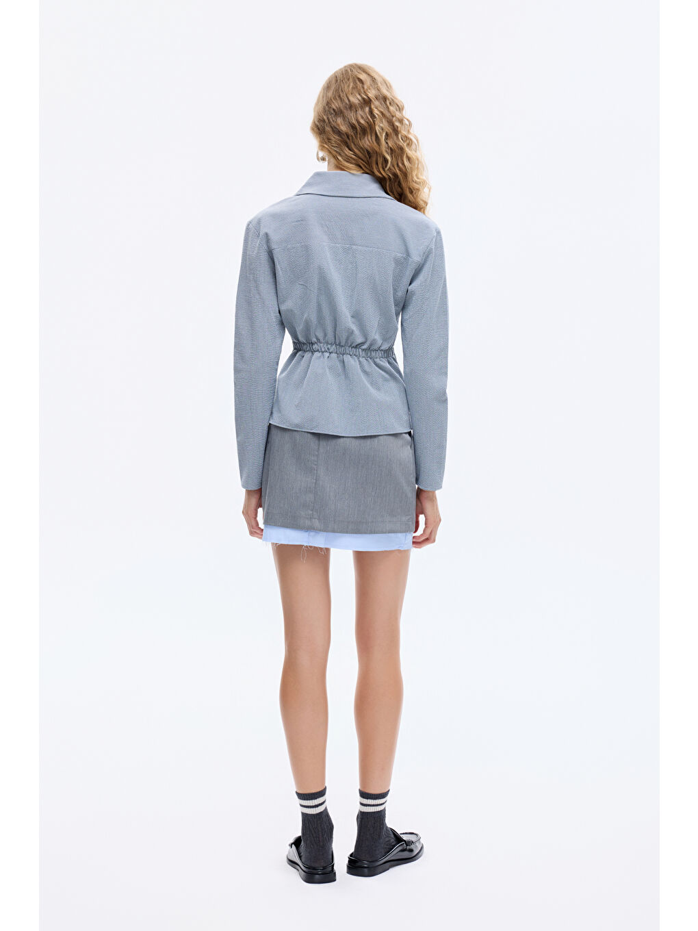 Asimetrik Düğmeli Drapeli Gömlek Gri-4