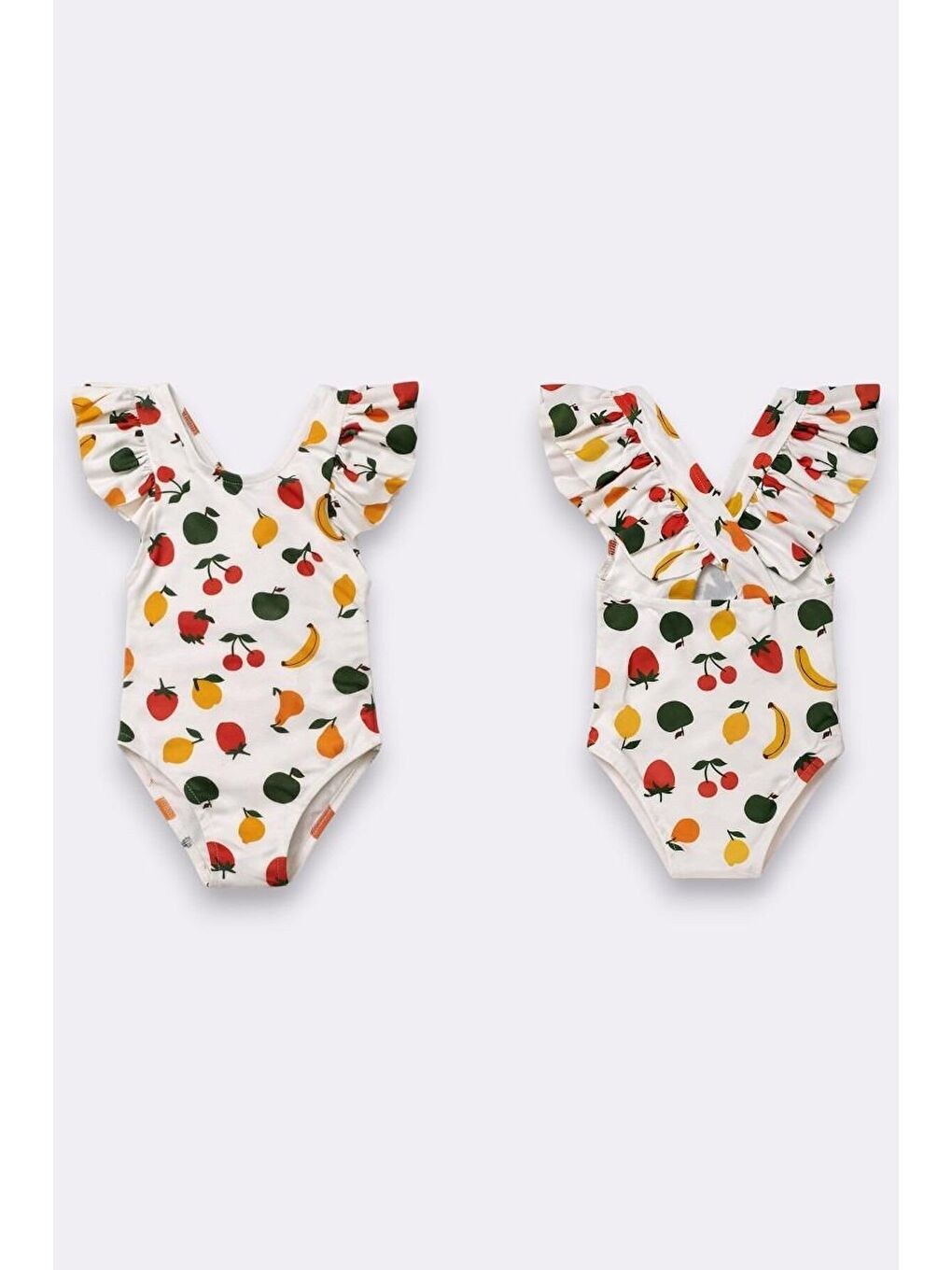 Beyaz Kız Çocuk Fırfır Detaylı Tasarım Çapraz Askılı Mayo 12723