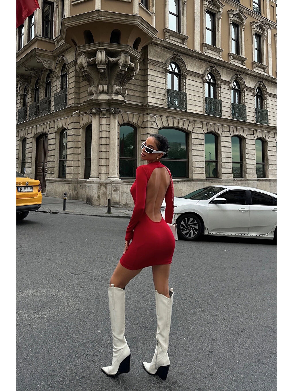 Kadın Kırmızı Sırt Dekolte Elbise 1026-0032-7