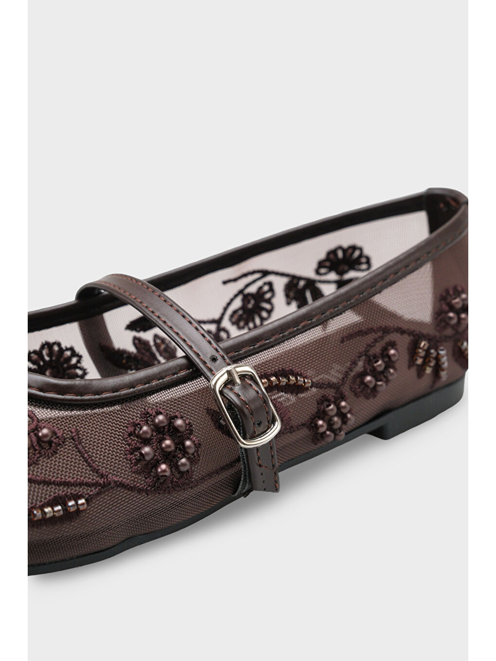 Kahverengi Mathilde Dantelli Fileli Nakışlı Kadın Babet-2