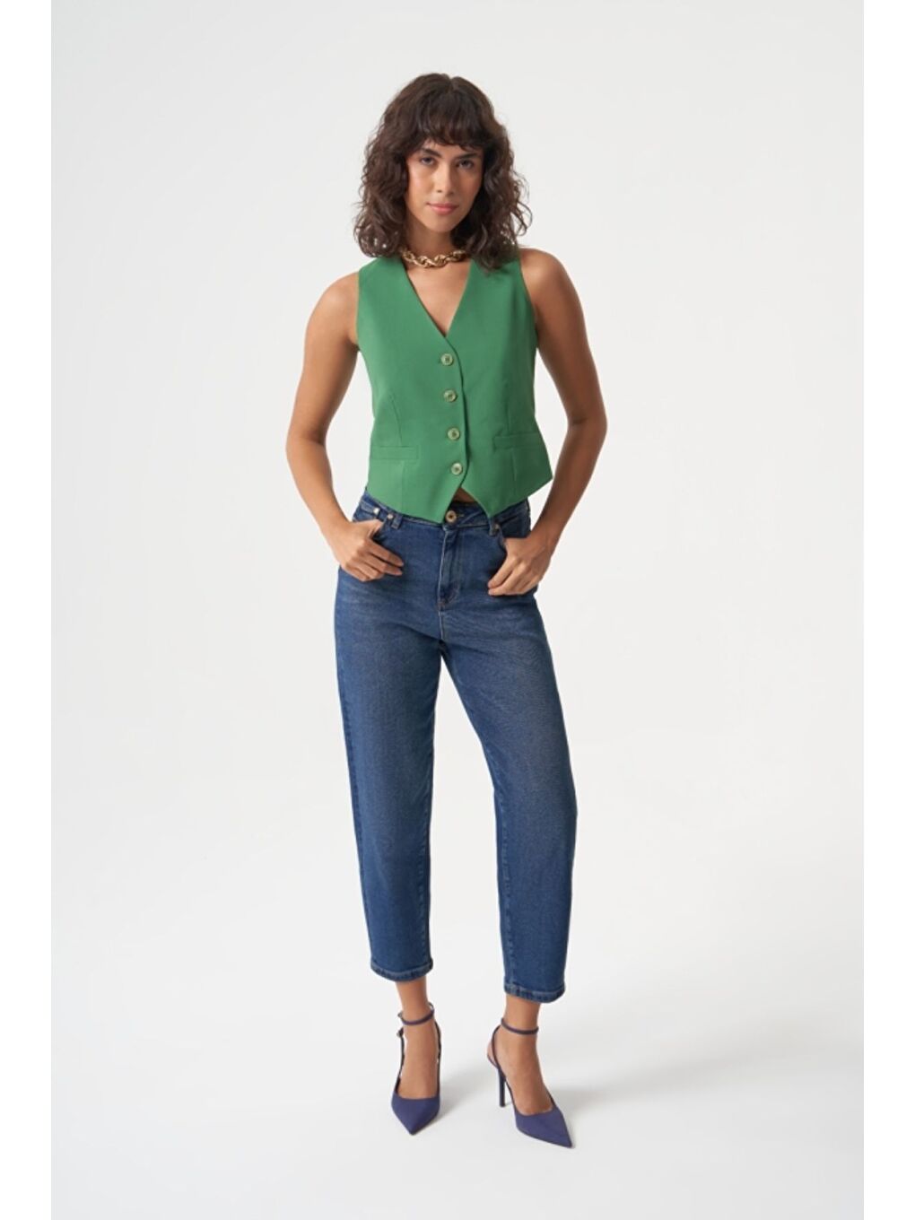 MZL Lacivert Dar Kesim Bilek Boyu Denim Pantolon