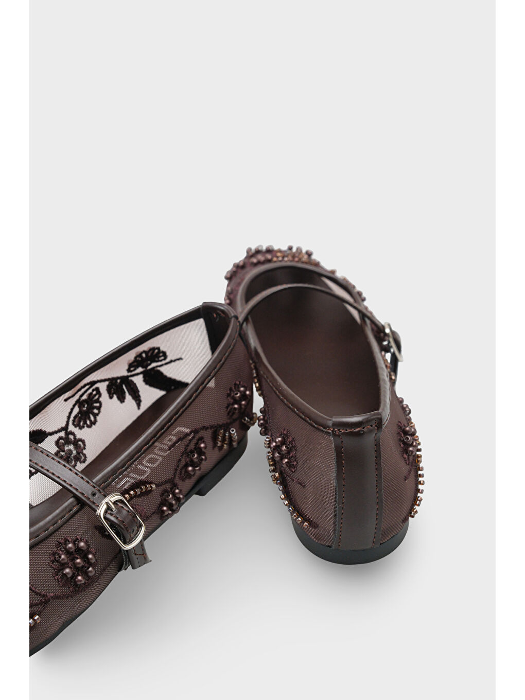 Kahverengi Mathilde Dantelli Fileli Nakışlı Kadın Babet-3