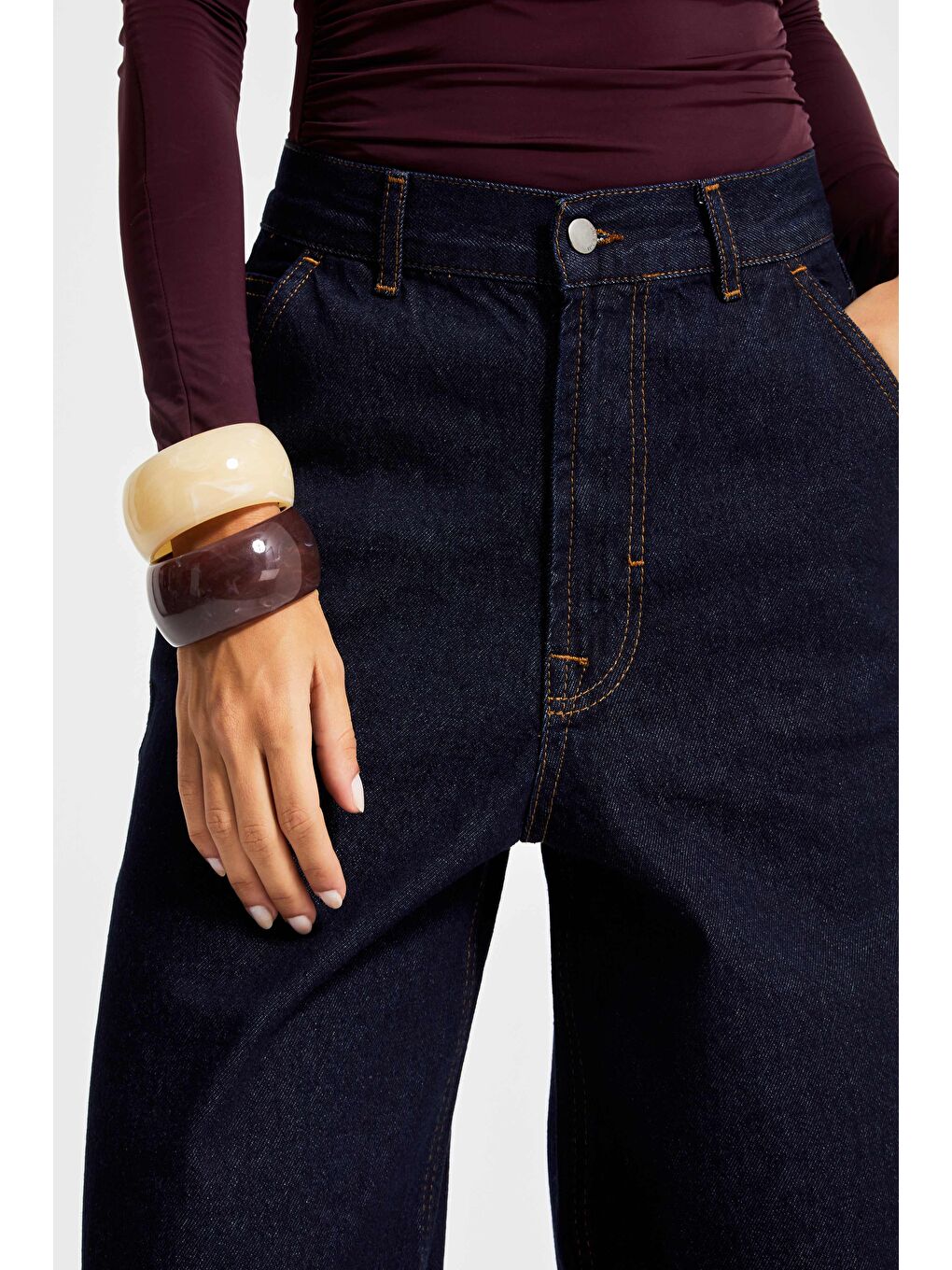 Kadın İndigo Renk 7W5-50 Skater Fit %100 Pamuk Bol Kesim İç Boy 80cm Denim Jean-2