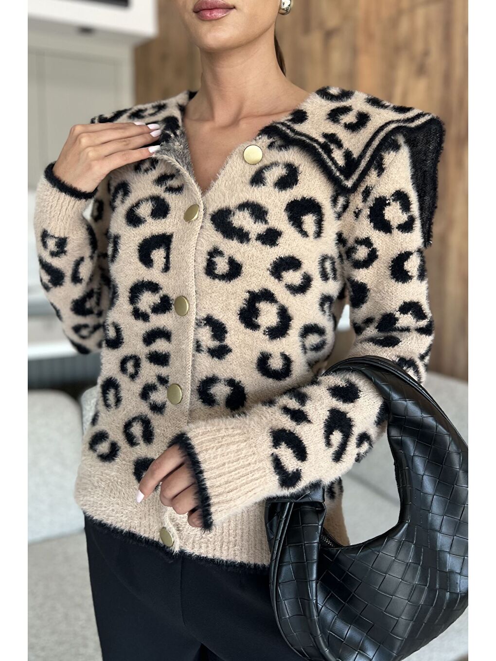 Bej Leopar Desenli Şardonlu Triko Ceket (s,m,l Uyumludur)-2
