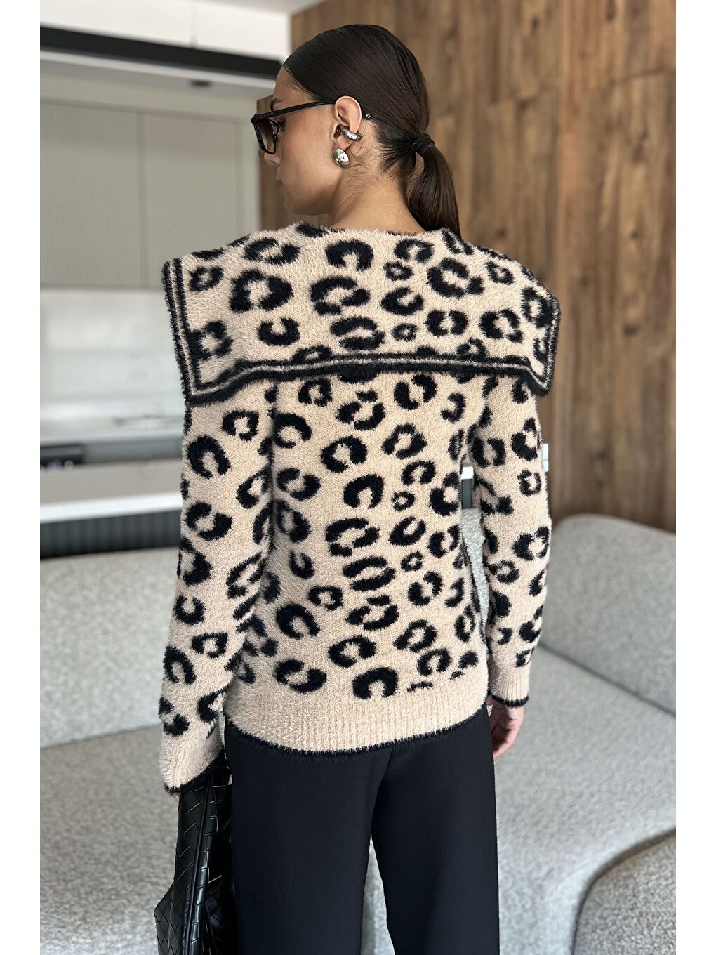 Bej Leopar Desenli Şardonlu Triko Ceket (s,m,l Uyumludur)-3