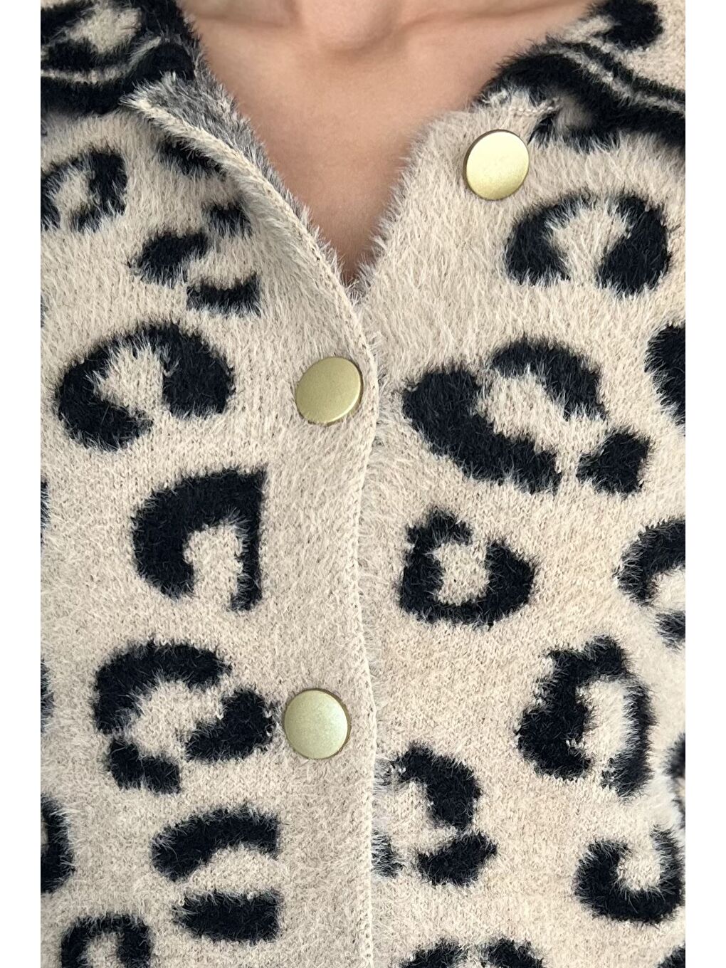 Bej Leopar Desenli Şardonlu Triko Ceket (s,m,l Uyumludur)-4
