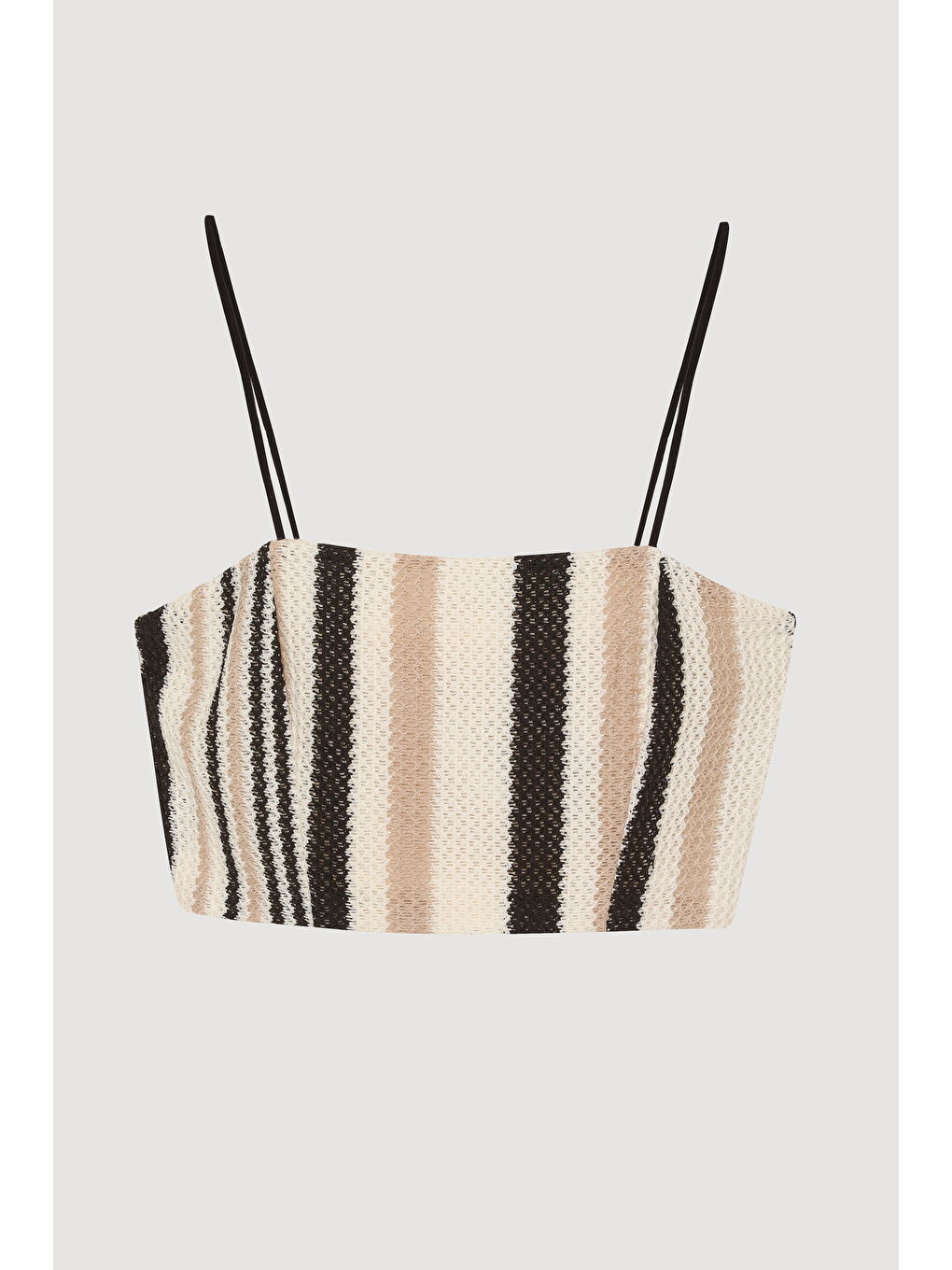 Renkli Örgülü İnce Askılı Büstiyer Bluz Kahverengi-1