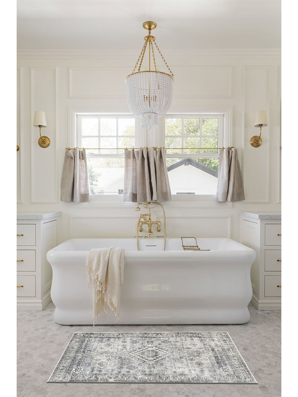 Gri Dekoratif Özel Tasarım Yıkanabilir İnce Kaymaz Tabanlı Modern Halı KECE FR37-3