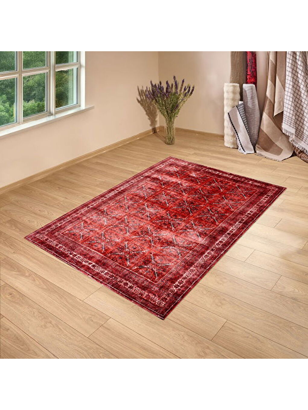 Soft Farah Makine Halısı - Kırmızı - 160x230 cm-3