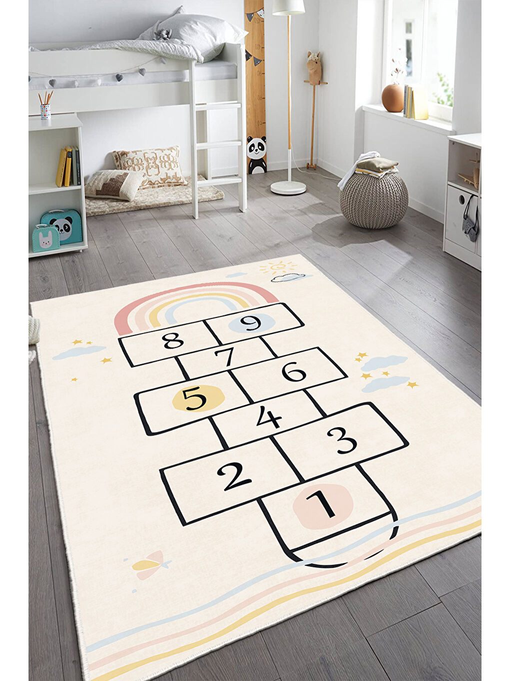 Ekru Dekoratif Özel Tasarım Yıkanabilir İnce Kaymaz Tabanlı Modern Halı KECE FR45-2