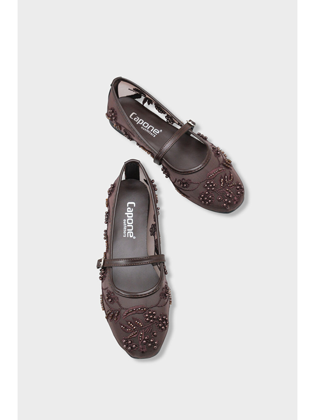 Kahverengi Mathilde Dantelli Fileli Nakışlı Kadın Babet-5