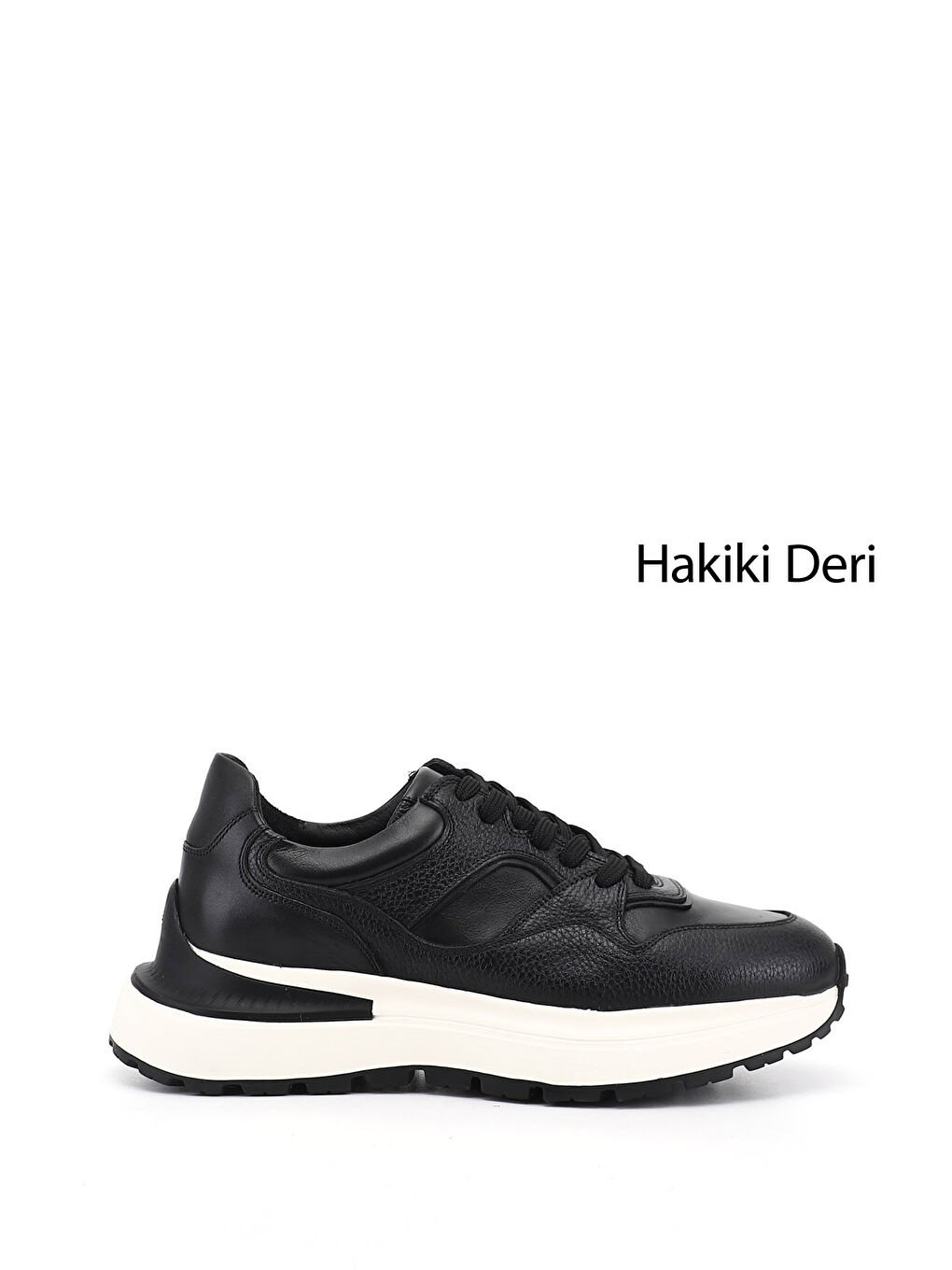 Siyah Erkek SİYAH Bağcıklı Hakiki Deri Comfort Sneaker-1