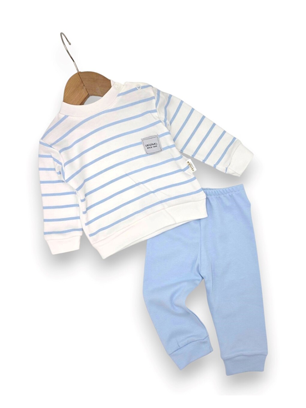 Mavi Erkek Bebek Mevsimlik Çizgili 6-9-12-18 Aylık 2 İplik Alt Üst %100 Pamuk 2li Takım-2
