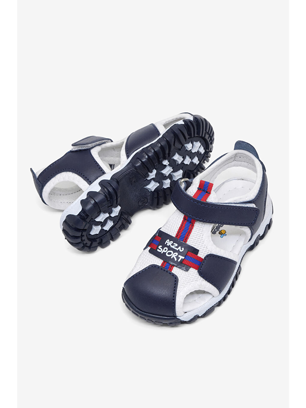 Çocuk Unisex Lacivert Beyaz Çoçuk Cırtlı Rahat Kalıp Sandalet-2