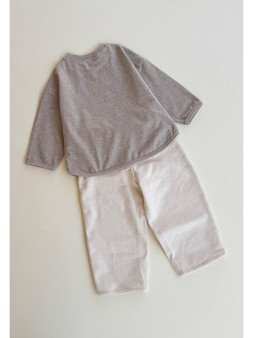 Kahverengi Oversize Uzun Kollu T-shirt Takım 2-8 Yaş Kahve Melanj-1