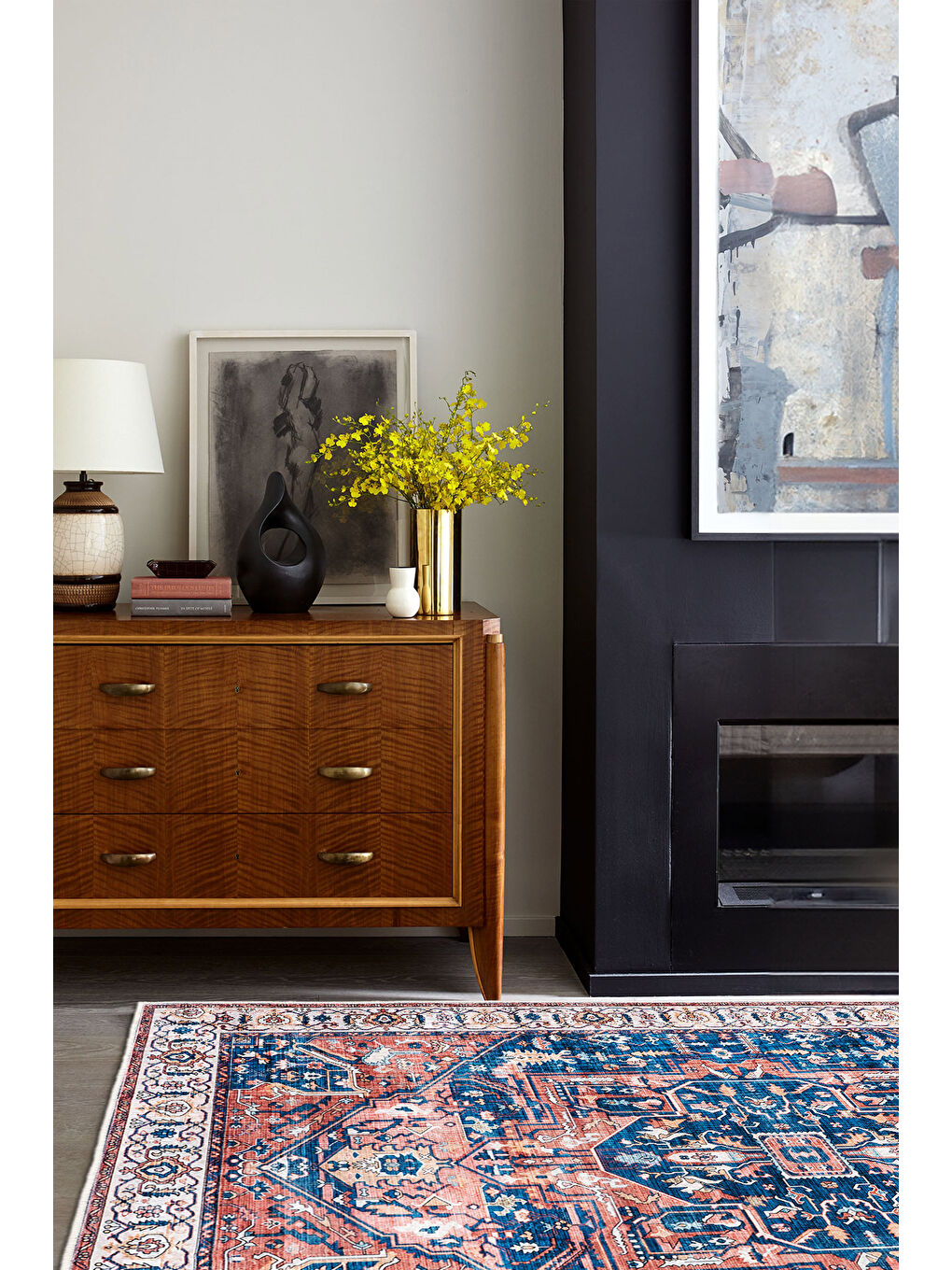 Mavi Dekoratif Özel Tasarım Yıkanabilir İnce Kaymaz Tabanlı Modern Halı KECE FR38-1