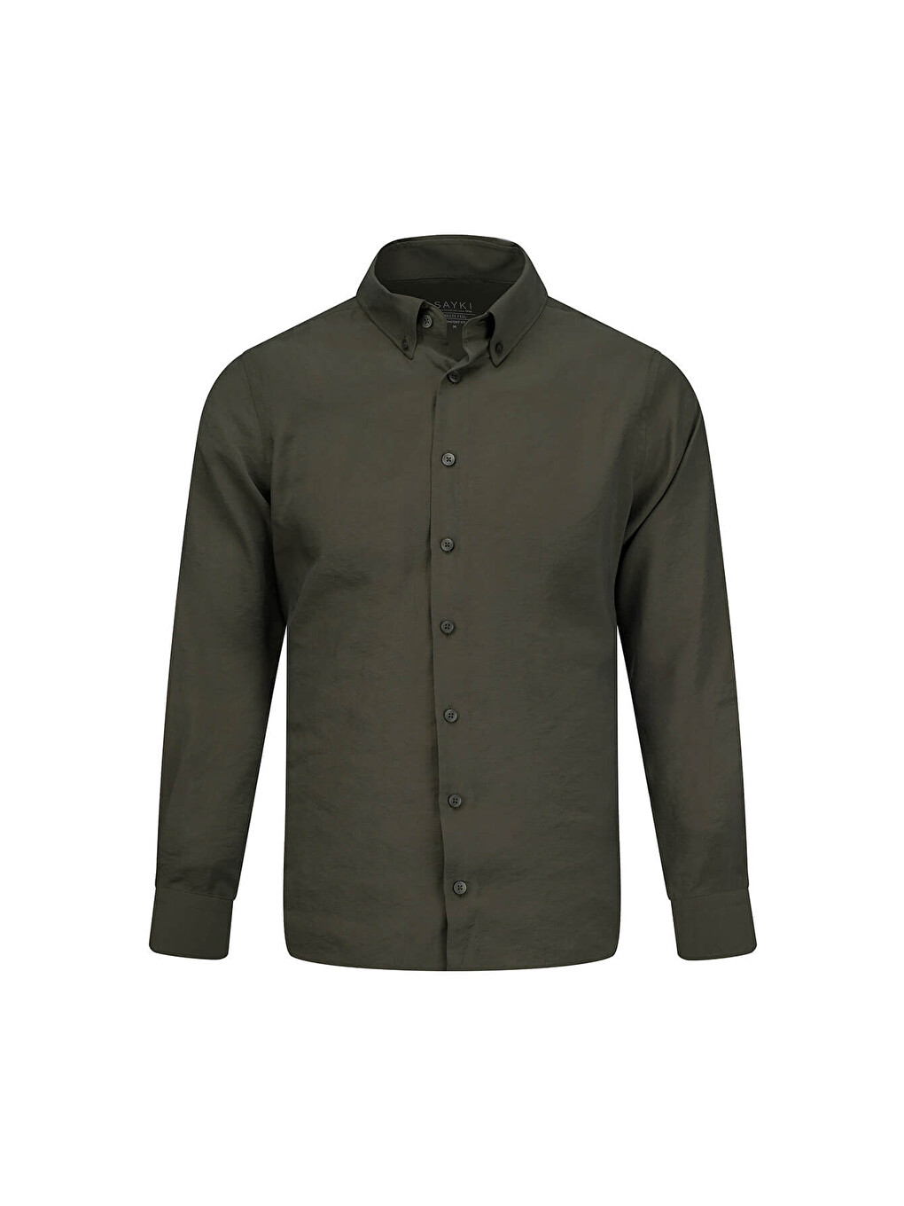 Haki Comfort Fit Düğmeli Yaka Uzun Kollu Gömlek