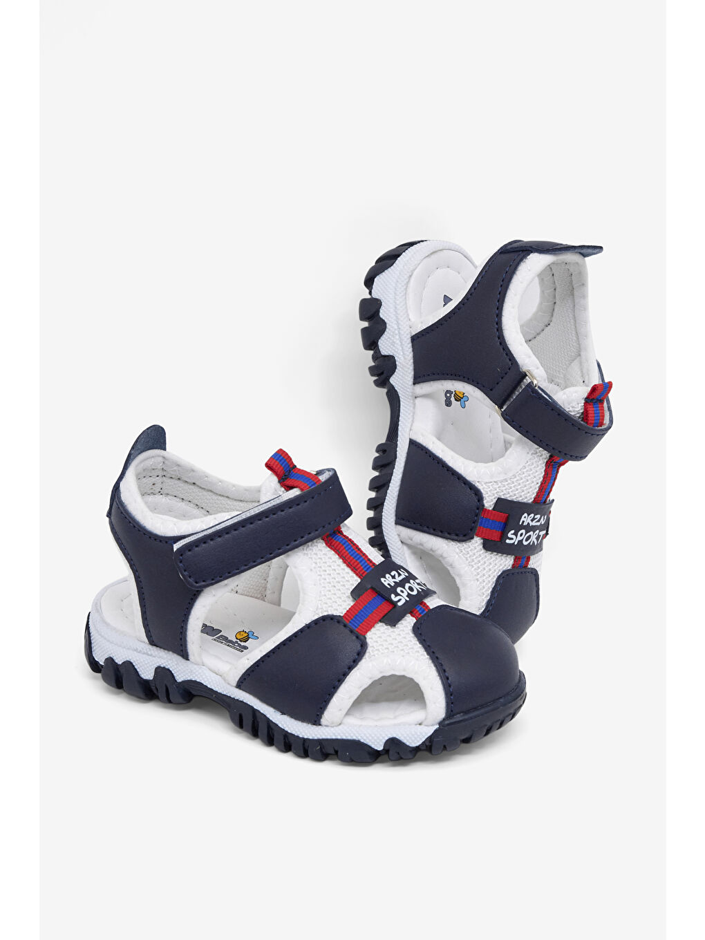 Çocuk Unisex Lacivert Beyaz Çoçuk Cırtlı Rahat Kalıp Sandalet-3