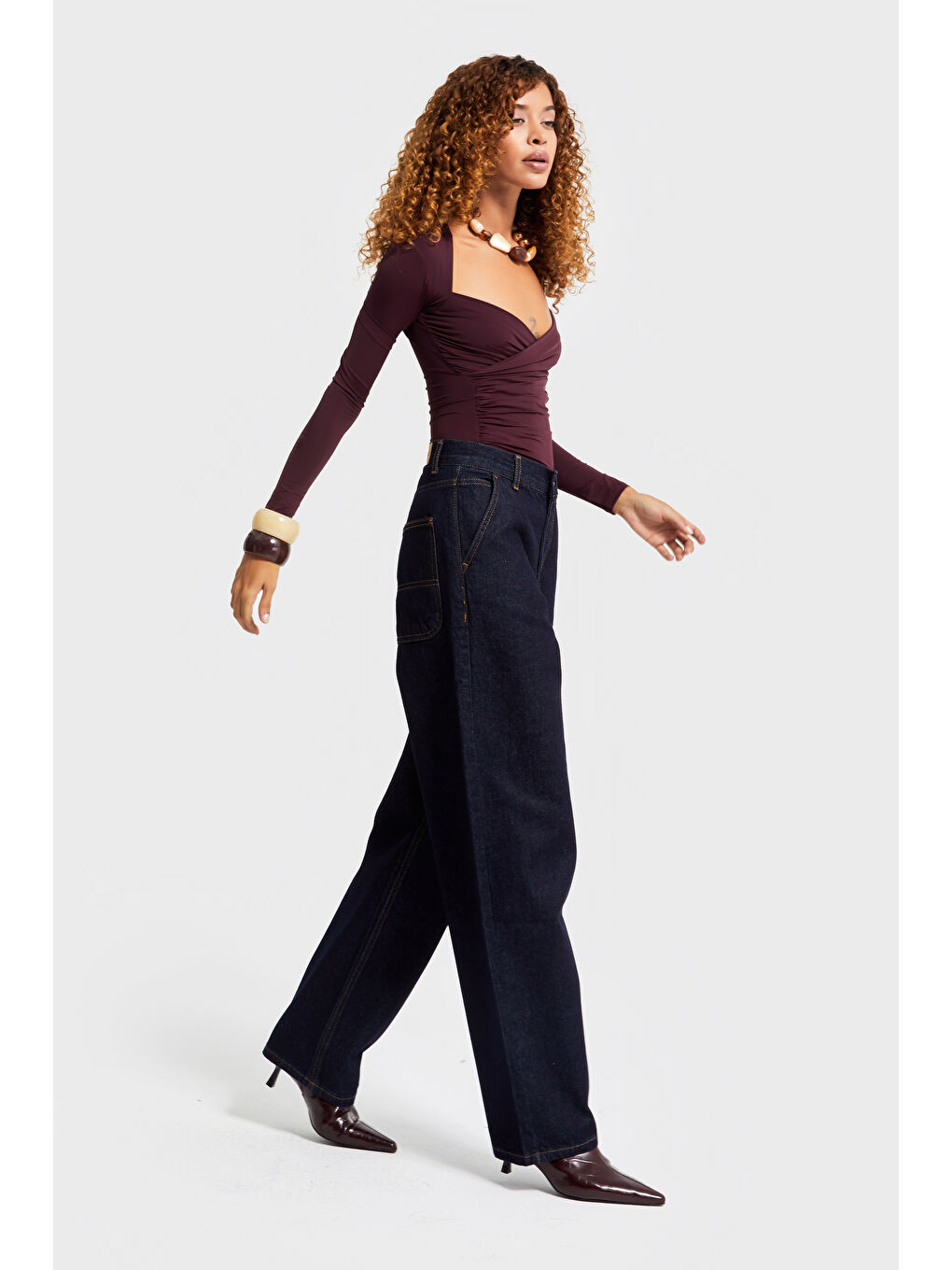 Kadın İndigo Renk 7W5-50 Skater Fit %100 Pamuk Bol Kesim İç Boy 80cm Denim Jean-4