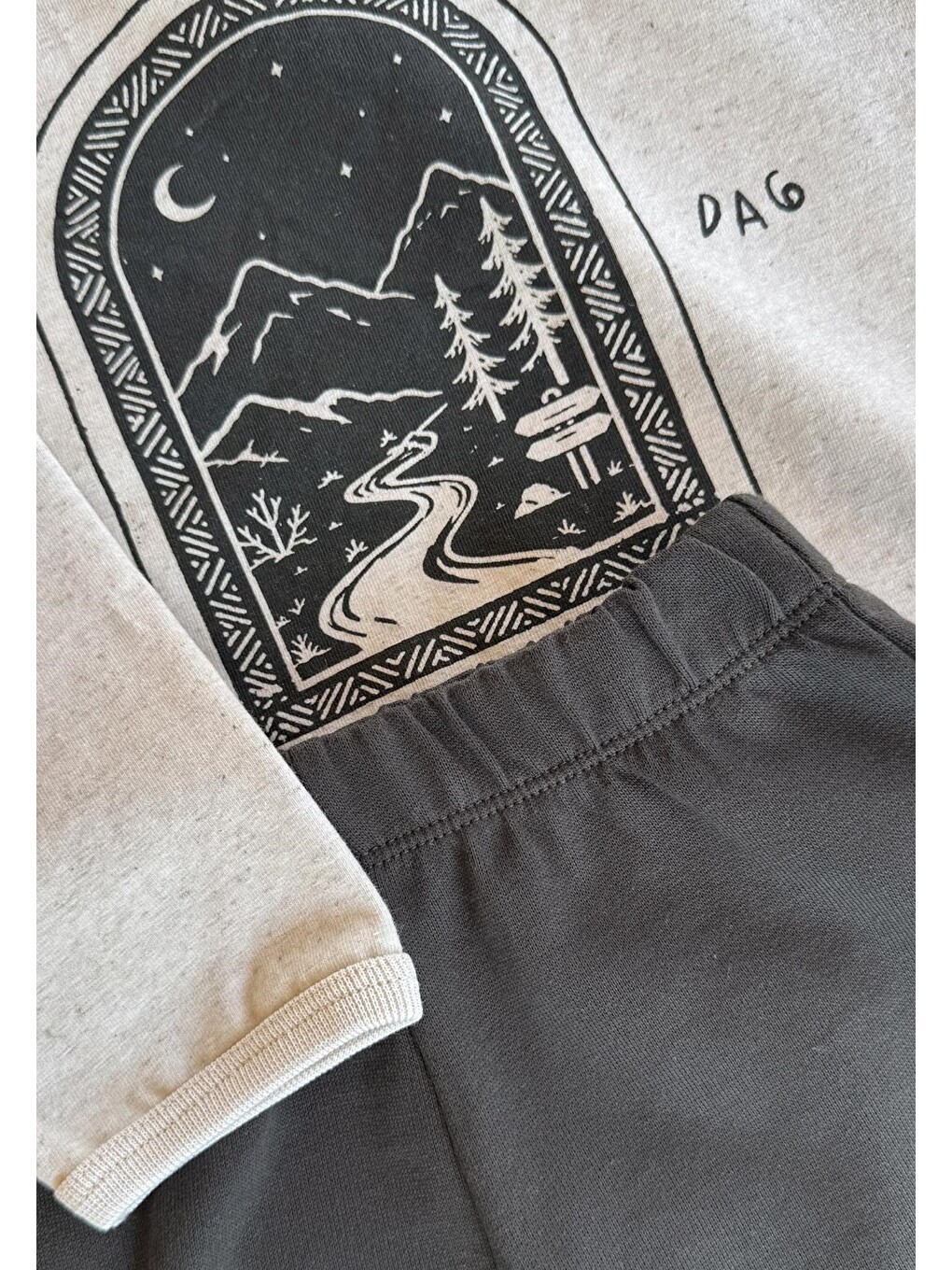 Oversize Uzun Kollu T-shirt Takım 2-8 Yaş Bej Melanj-2