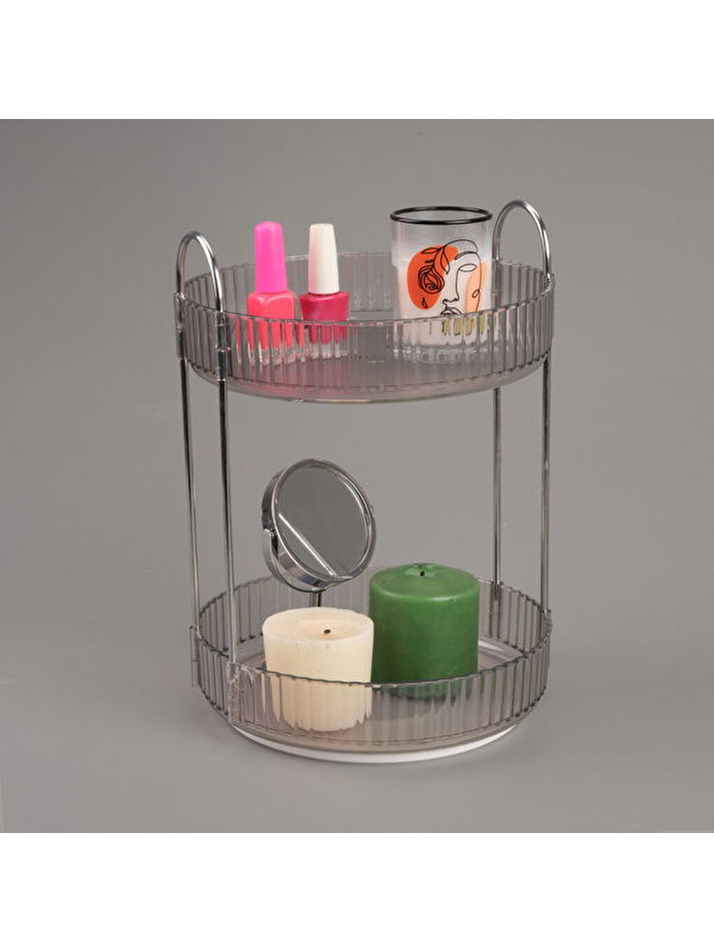 Renksiz 2 Katlı Döner Organizer - Şeffaf - 26x23x23 cm-2