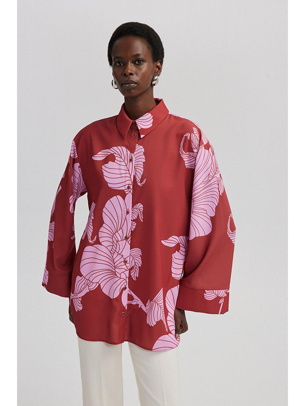 Pembe Desenli Saten Gömlek-2