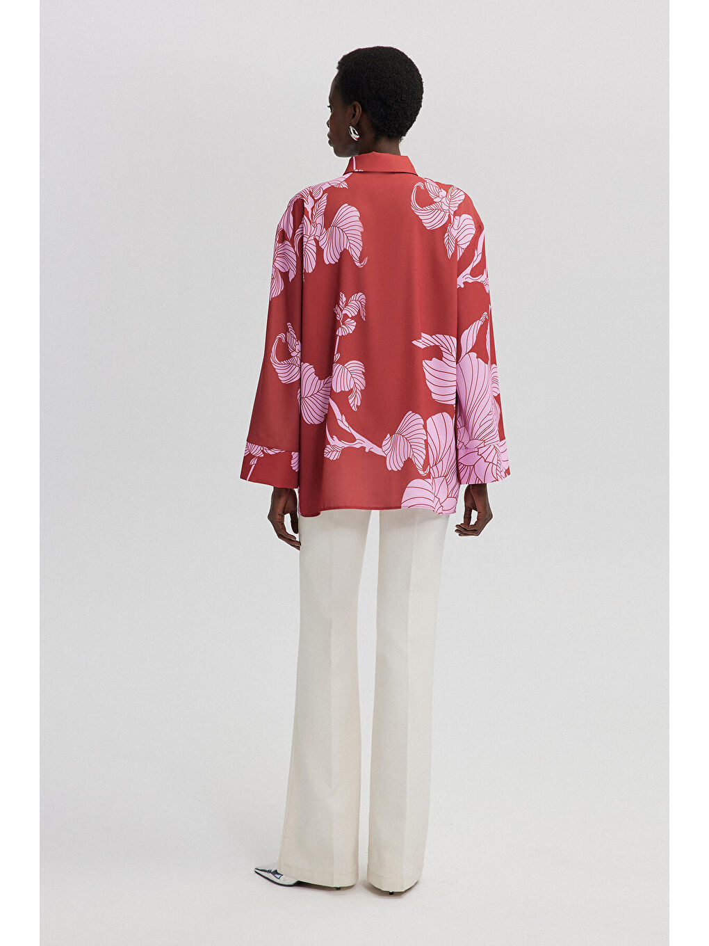 Pembe Desenli Saten Gömlek-4