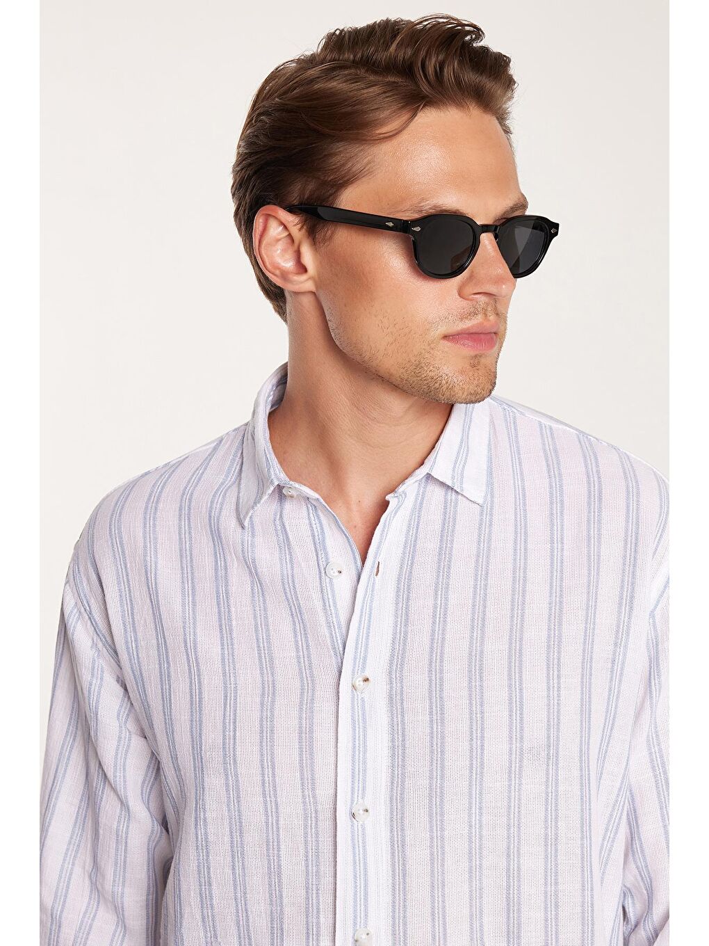 Karışık Relax Fit Oversize Dökümlü Rahat Kesim Çizgili Keten Spor Erkek Gömlek-1